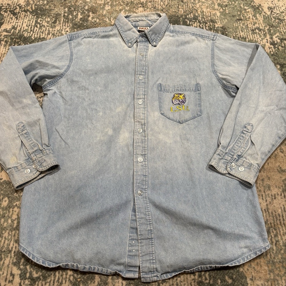 vintage Red Oak Sportswear LSU Tigers denim shirt Large